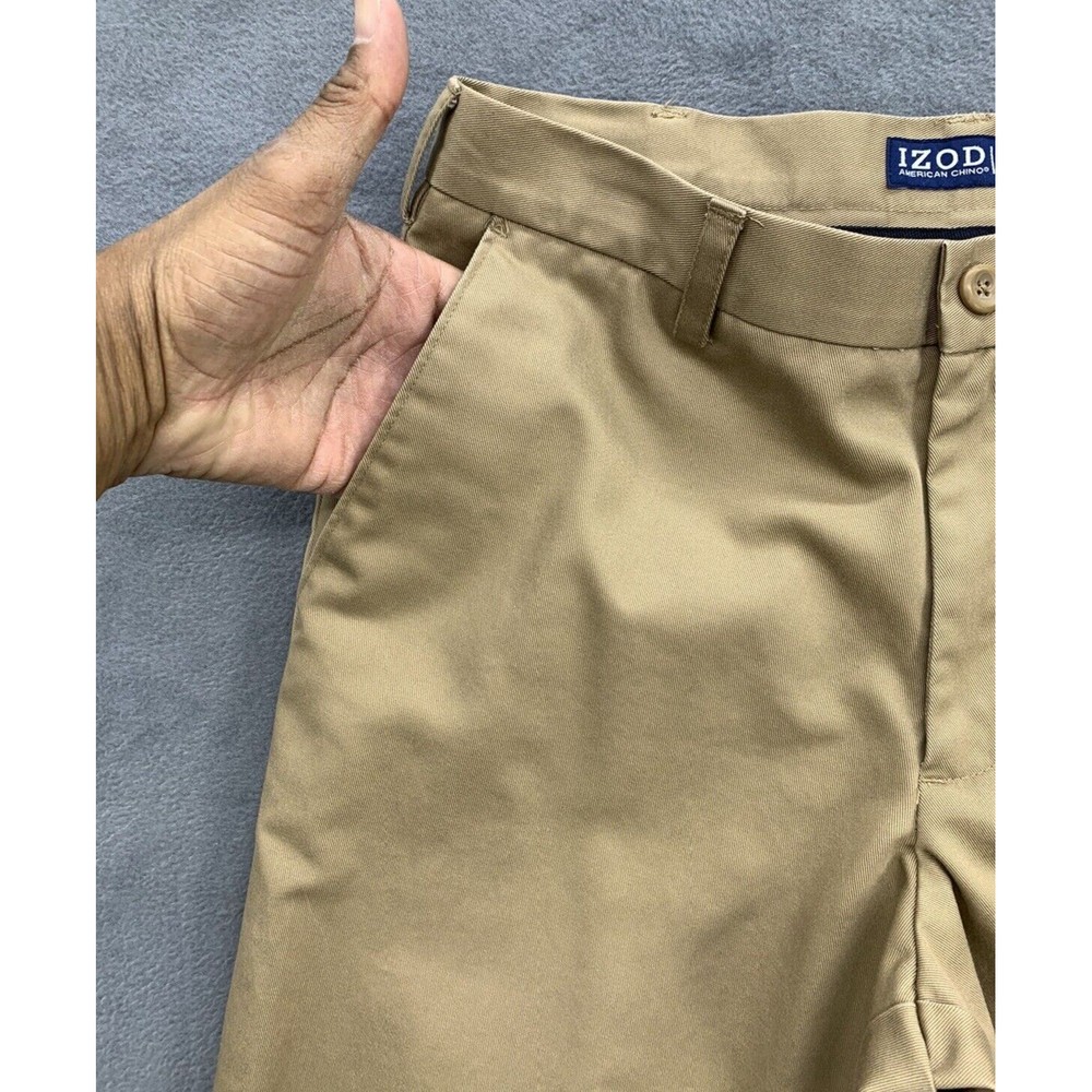 IZOD American Chino Pants Mens 32X32 Khaki Straight Fit Flat Front Pockets - Picture 4 of 16